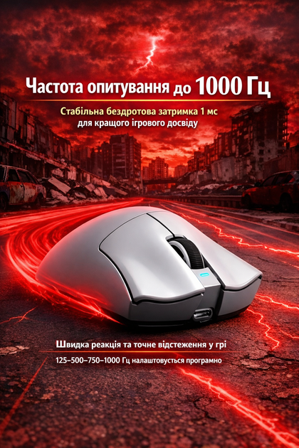 Ігрова бездротова миша ATTACK SHARK V3 PRO з док-станцією, сенсор PAW3311, до 25000 DPI, 1000Hz, ультралегка 55 г, RGB підсвітка - зображення 3