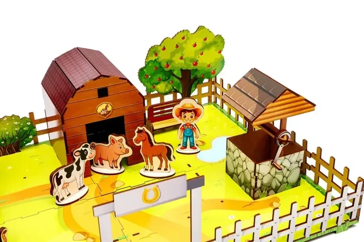 Конструктор деревянный PuzzleOk Веселый фермер 3D 106 деталей - Фото 6 Конструктор деревянный PuzzleOk Веселый фермер 3D 106 деталей - изображение 6