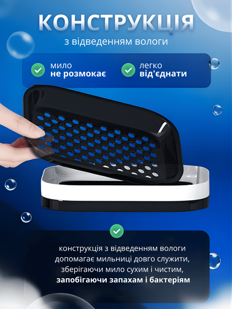 Мыльница с поддоном для воды для мыла и губок настенная самоклеющаяся SD GTM на липучке со сливом для ванной и кухни - изображение 3