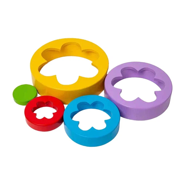 Drewniana wieża Bigjigs z kształtem kwiatków 5 el. 3000034 (0691621850060) - obraz 2