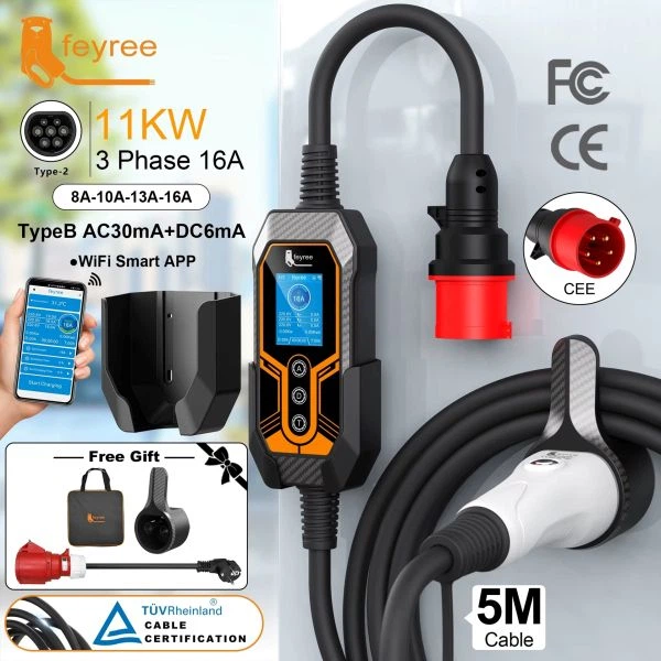 Зарядка для електромобіля Feyree 11кВт 16A Type2 Додатковий комплект Lion EV-K9: APP Wi-Fi ДК - зображення 2