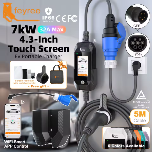 Зарядка для електромобіля Feyree 7кВт 32A Type2 Lion EV-Ultra, Wi-Fi Black - зображення 3