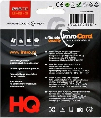 Карта памʼяті Imro microSDXC 256GB Class 10 UHS‑I U3 + SD адаптер (5902768015683) - зображення 2