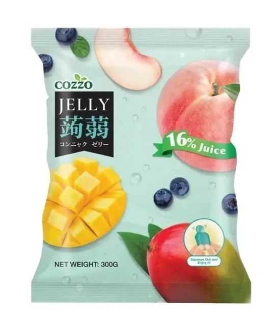 Конжак желе Cozzo Konnyaku Assorted Jelly зі смаком полуниці манго та персика 300г - Фото 1 Конжак желе Cozzo Konnyaku Assorted Jelly зі смаком полуниці манго та персика 300г - зображення 1