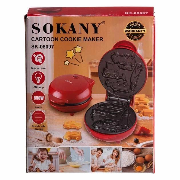 Мультивафельница SOKANY SK-08097 550 Вт для детских фигурных панкейков-автомобилей 4 антипригарные пластины формы - изображение 7