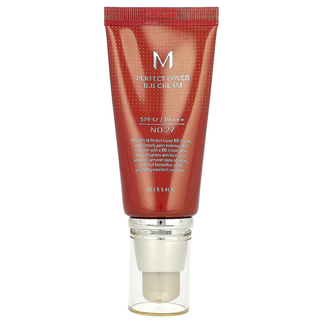 Ідеальний ВВ-крем Missha "M Perfect Cover №27 Honey Beige" із сонцезахистом для шкіри SPF 42 PA+++, відтінок № 27 медово-бежевий (50 мл / 1,7 рідк. унції) - Фото 1 Ідеальний ВВ-крем Missha "M Perfect Cover №27 Honey Beige" із сонцезахистом для шкіри SPF 42 PA+++, відтінок № 27 медово-бежевий (50 мл / 1,7 рідк. унції) - зображення 1