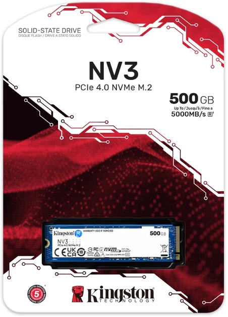 SSD диск Kingston NV3 500GB M.2 2280 NVMe PCIe 4.0 x4 3D NAND