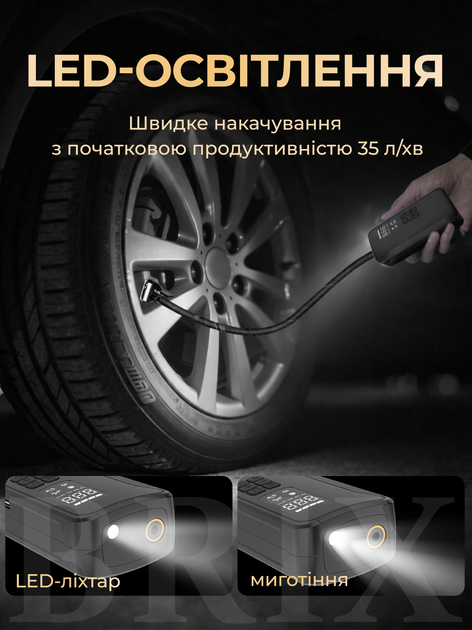 Компресор автомобільний бездротовий Чорний 150 PSI 6000 mAh 130 Вт - зображення 6