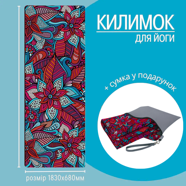 Коврик для йоги и фитнеса складной с сумкой переноской с 3D-принтом красный цветок (JDT-0849371) - изображение 2