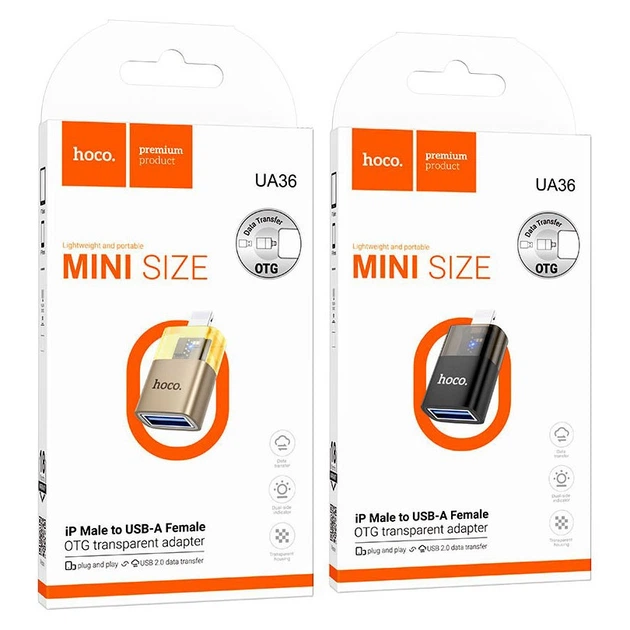 Адаптер Hoco UA36 USB female to iP male OTG прозрачный для устройств Apple черный - изображение 10