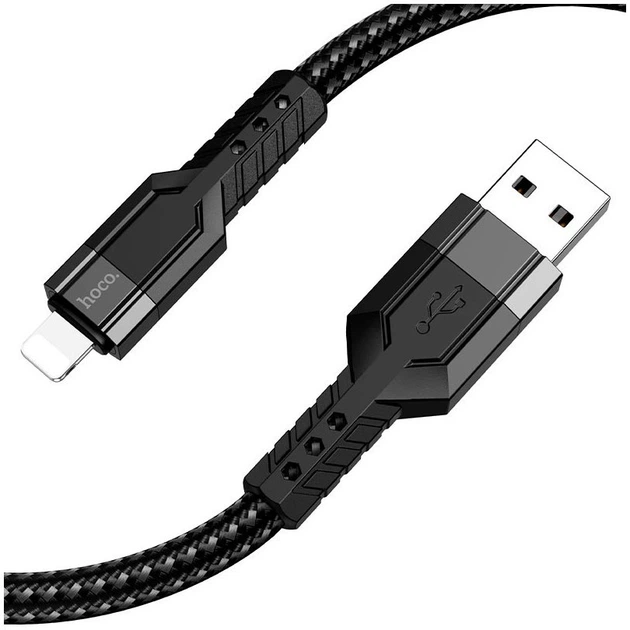 Кабель Hoco U110 Lightning текстильна обплетення 1.2 м для iPhone чорний - зображення 3