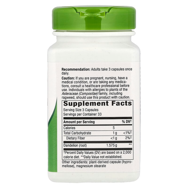 Корень одуванчика Nature's Way "Dandelion Root" 1575 мг (100 веганских капсул) - изображение 2