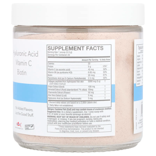 Морской коллаген Nature's Answer "Marine Collagen" пептиды 1 типа из норвежской трески, без вкуса, 5000 мг (137 г) - изображение 2
