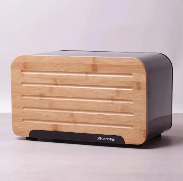 Хлебница Kamille KM-1107 сталь и бамбук 35×20×21,5 см черная - изображение 5