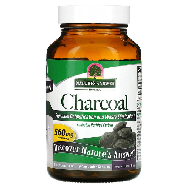 Активированный уголь Nature's Answer "Charcoal" очищенный абсорбент, 560 мг (90 растительных капсул) - изображение 3