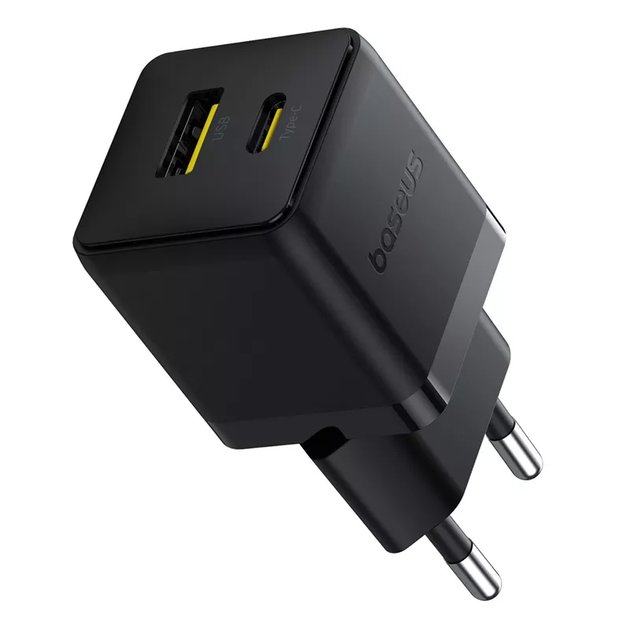Мережевий зарядний пристрій Baseus Palm Fast Charger USB-C + USB-A 20W EU Cluster Black - зображення 3
