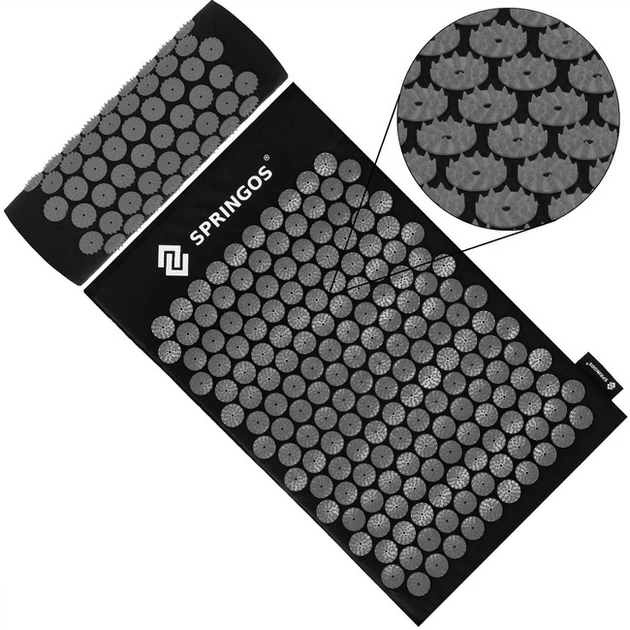 Mata zdrowotna do akupresury Springos FA0156 z kolcami z poduszką 65 x 41 cm Szaro-czarna (5907719490229) - obraz 3