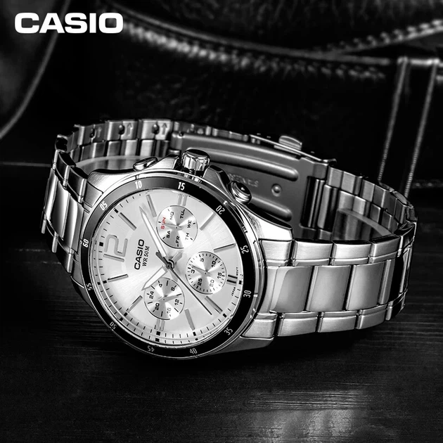 Casio MTP-1374D-7A мужские кварцевые часы стальной браслет серебристый циферблат - Фото 4 Casio MTP-1374D-7A мужские кварцевые часы стальной браслет серебристый циферблат - изображение 4