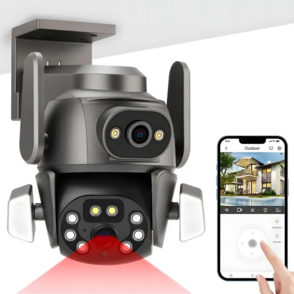 Камера наружная поворотная уличная двойная WIFI DOUL CAM Q-821 FULL-HD 4Mp Ночная сьемка Черная - изображение 2