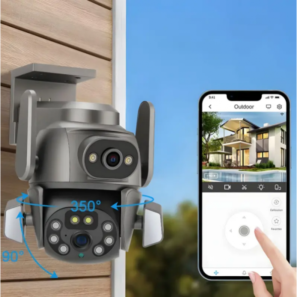 Камера наружная поворотная уличная двойная WIFI DOUL CAM Q-821 FULL-HD 4Mp Ночная сьемка Черная - изображение 3