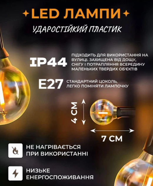 Гирлянда Светодиодная Уличная на Солнечной Батарее 35 ламп, 15 м, с пультом управления, теплый желтый (958) - изображение 5