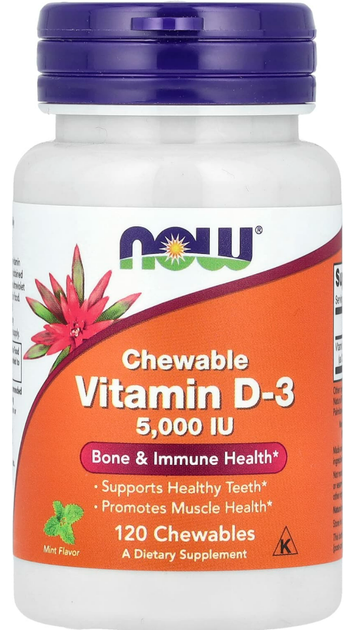 Вітамін Д-3 Now Foods Vitamin D-3 5000 120 жувальних таблеток м'ята (ARE-576248) - Фото 1 Вітамін Д-3 Now Foods Vitamin D-3 5000 120 жувальних таблеток м'ята (ARE-576248) - зображення 1
