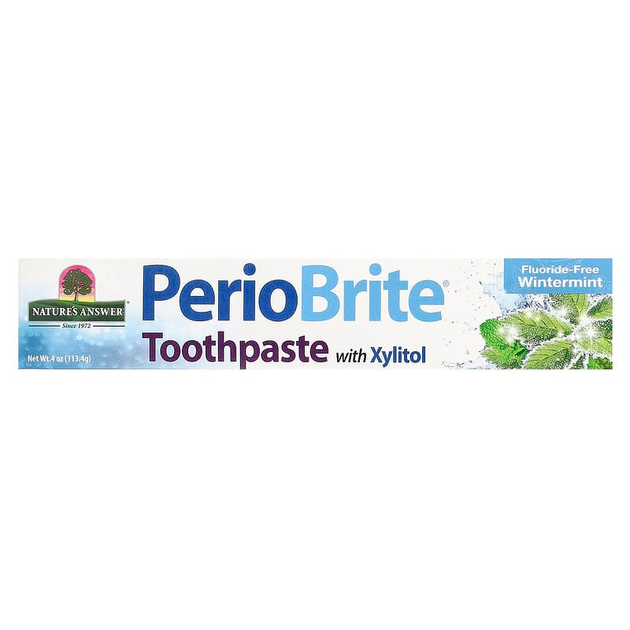Отбеливающая зубная паста Nature's Answer "PerioBrite Brightening Toothpaste" с ксилитолом, без фторидов для зубов взрослых и детей, вкус зимняя мята (113,4 г / 4 унции) - изображение 2