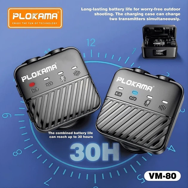 Беспроводная петличная система PLOKAMA VM-80, 2 микрофона, 2.4 ГГц, ENC, до 25 м, черная - изображение 5