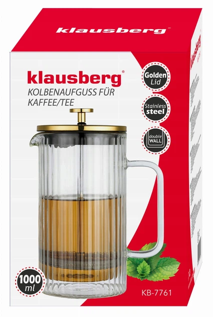 Скляна кавоварка та чайник заварник Klausberg Kb7761 French Press 1000 мл для 8 чашок кави чи чаю 1 літр френч прес - изображение 5