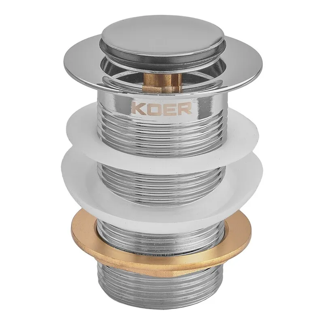 Донный клапан для раковины Koer PW-10-01 1 1/4'' без перелива автоматический СLICK-СLACK (Цвет хром - Фото 1 Донный клапан для раковины Koer PW-10-01 1 1/4'' без перелива автоматический СLICK-СLACK (Цвет хром - изображение 1