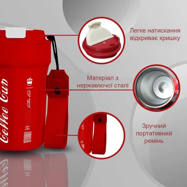 Термокухоль для чаю кави з датчиком температури Coffee Cup червона 390 мл (LB-205319) - Фото 2 Термокухоль для чаю кави з датчиком температури Coffee Cup червона 390 мл (LB-205319) - зображення 2