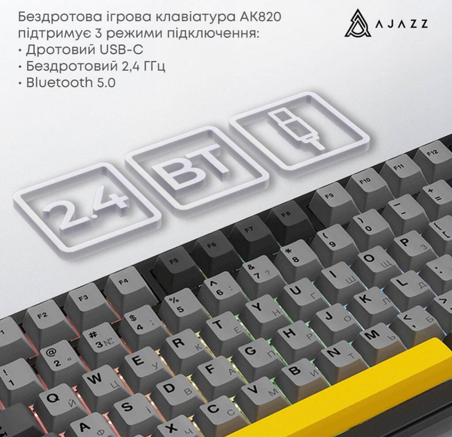 Клавіатура ajazz ak820 max plus day dream switch,чорного кольору - зображення 4