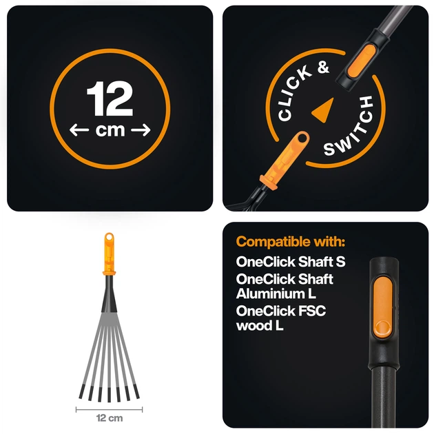Грабли ручные Fiskars OneClick 12 см (1080682) - Фото 2 Грабли ручные Fiskars OneClick 12 см (1080682) - изображение 2