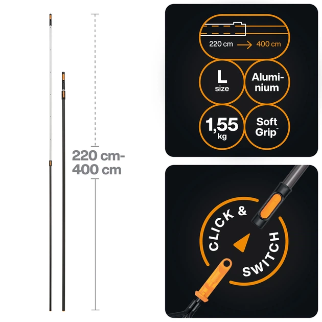 Ручка телескопічна алюмінієва Fiskars OneClick L, 220–400 см (1080672) - зображення 2
