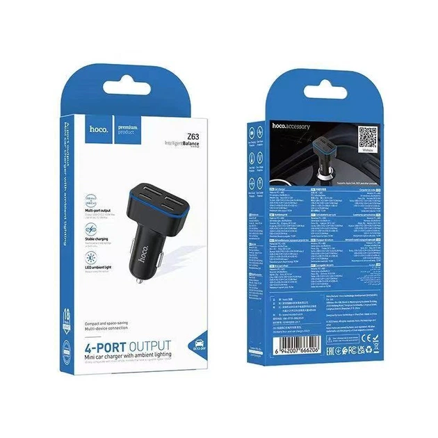 Автомобільний зарядний пристрій HOCO Z63 Barry four-port car charger Black (6942007666206) - изображение 2