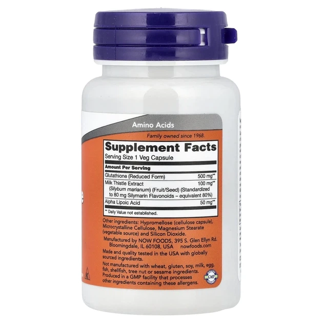 Глутатіон Now Foods (Glutathione) 500 мг 30 капсул (NOW-00175) - изображение 2