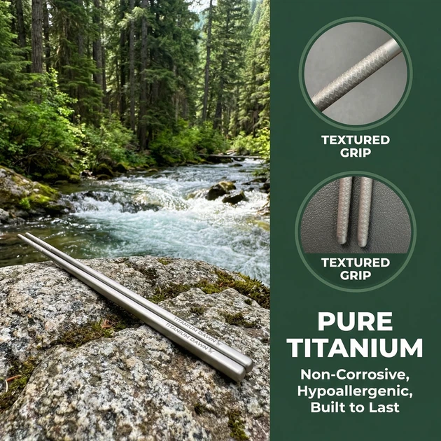 Многоразовые титановые палочки 23см для суши Titanium с чехлом, японские китайские корейские палочки для еды и роллов DD-23Y - изображение 4