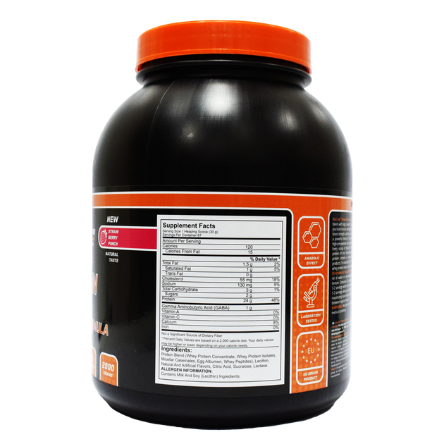 Whey protein bioline 80% белка + gaba (2 кг / банка) набор мышечной массы + прирост и укрепление мышц + Шейкер Земляничный пунш - изображение 3
