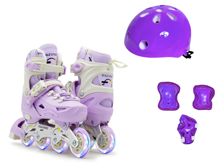 Комплект детских роликов + защита + шлем Model Purple Scale Sports . Все колеса светятся. Размер 29-33 - Фото 1 Комплект детских роликов + защита + шлем Model Purple Scale Sports . Все колеса светятся. Размер 29-33 - изображение 1