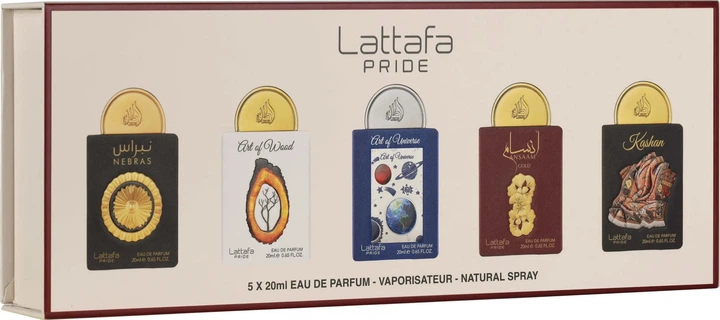 Набір парфумованих вод унісекс Lattafa Pride Nebras 20 мл + Art of Wood 20 мл + Art of Universe 20 мл + Ansaam Gold 20 ml + Kashan 20 мл (6290362348092) - зображення 1