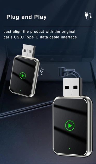 Бездротовий адаптер CarPlay 2 в 1, стабільний швидкий бездротовий адаптер CarPlay з функцією Plug and Play - Фото 3 Бездротовий адаптер CarPlay 2 в 1, стабільний швидкий бездротовий адаптер CarPlay з функцією Plug and Play - изображение 3