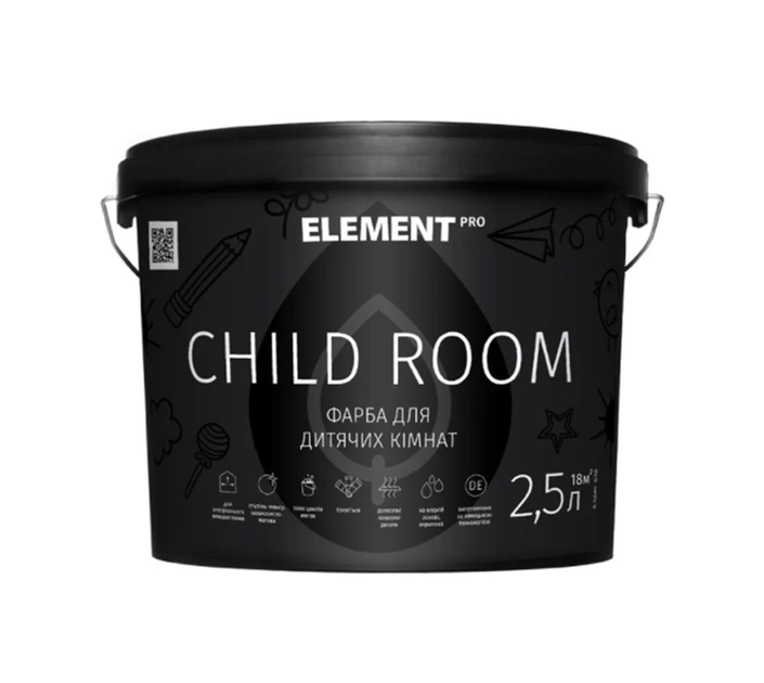 Краска латексная для детских комнат ELEMENT PRO CHILD ROOM Белая 2.5 л - Фото 1 Краска латексная для детских комнат ELEMENT PRO CHILD ROOM Белая 2.5 л - изображение 1