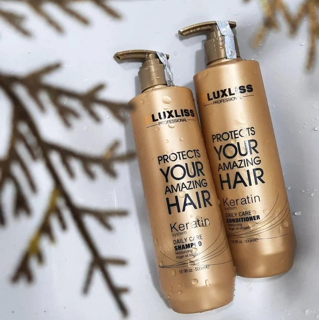 Набір Luxliss Keratin Кератиновий шампунь, кондиціонер по 500 мл та Кератинова олія 50 мл+ подарунок міні набір - зображення 2