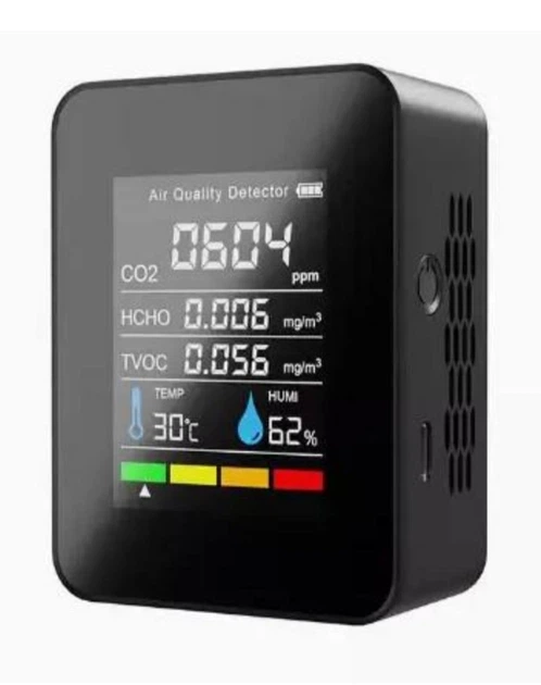 Детектор вуглекислого газу (СО2), формальдегіду (HCHO) і TVOC Портативний датчик якості повітря 5 в 1 чорний - изображение 3
