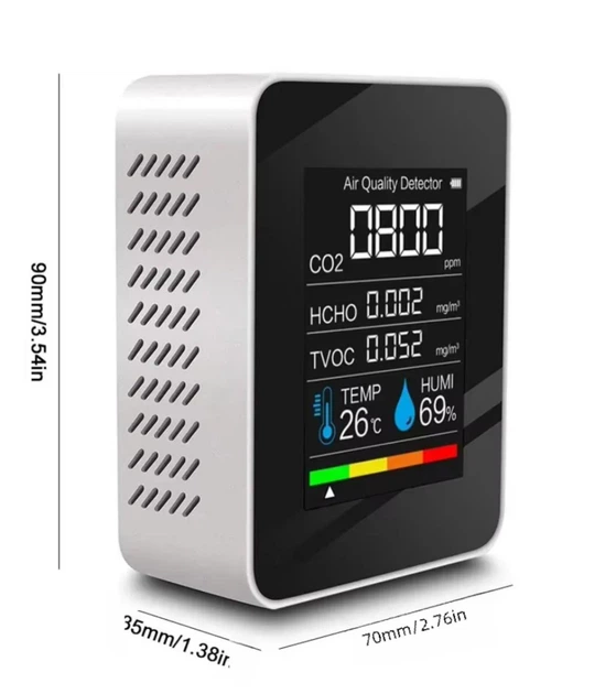 Детектор вуглекислого газу (СО2), формальдегіду (HCHO) і TVOC Модель BC125 з гігрометром і термометром біло- чорний - изображение 3