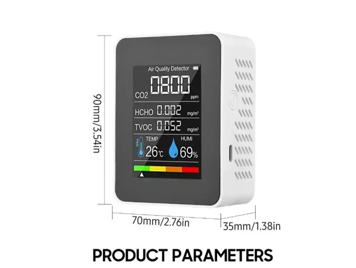 Детектор вуглекислого газу (СО2), формальдегіду (HCHO) і TVOC Модель BC125 з гігрометром і термометром біло- чорний - изображение 4