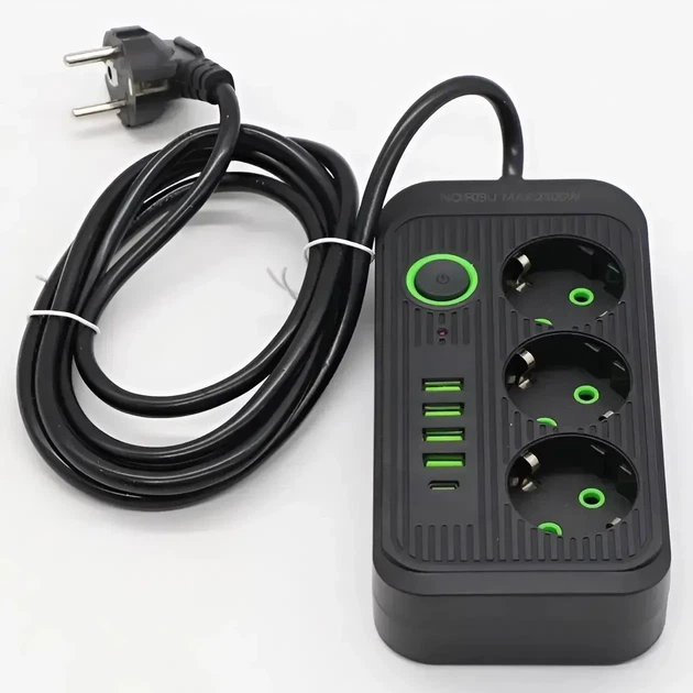 Мережевий фільтр Power з USB та Type-C, подовжувач на 3 розетки, 6 метрів, Чорний - зображення 6