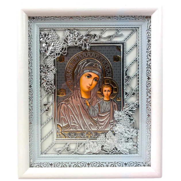 Венчальная пара Спаситель и Богородица Казанская 24х27 см серебристая - Фото 2 Венчальная пара Спаситель и Богородица Казанская 24х27 см серебристая - изображение 2