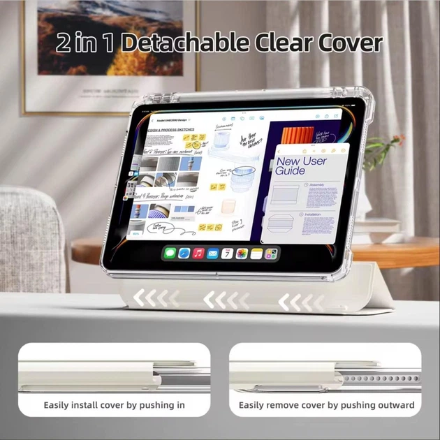 Раздвижной чехол обложка Pulling Separation Y-Fold + Right Pencil Holder BBM1 для iPad 10 2022/2024 10.9"/iPad 11" 2025 (A16) Кремовый - изображение 5