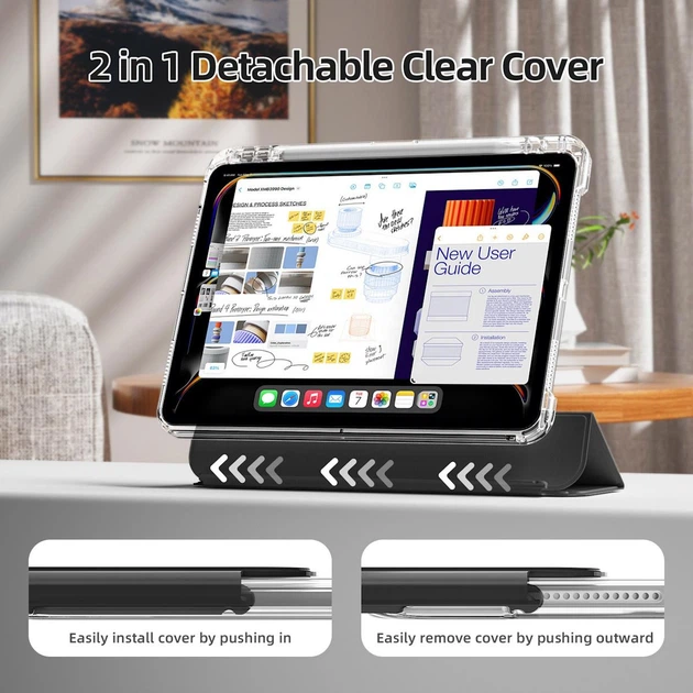 Раздвижной чехол обложка Pulling Separation Y-Fold + Right Pencil Holder BBM1 для iPad 10 2022/2024 10.9"/iPad 11" 2025 (A16) Черный - изображение 4